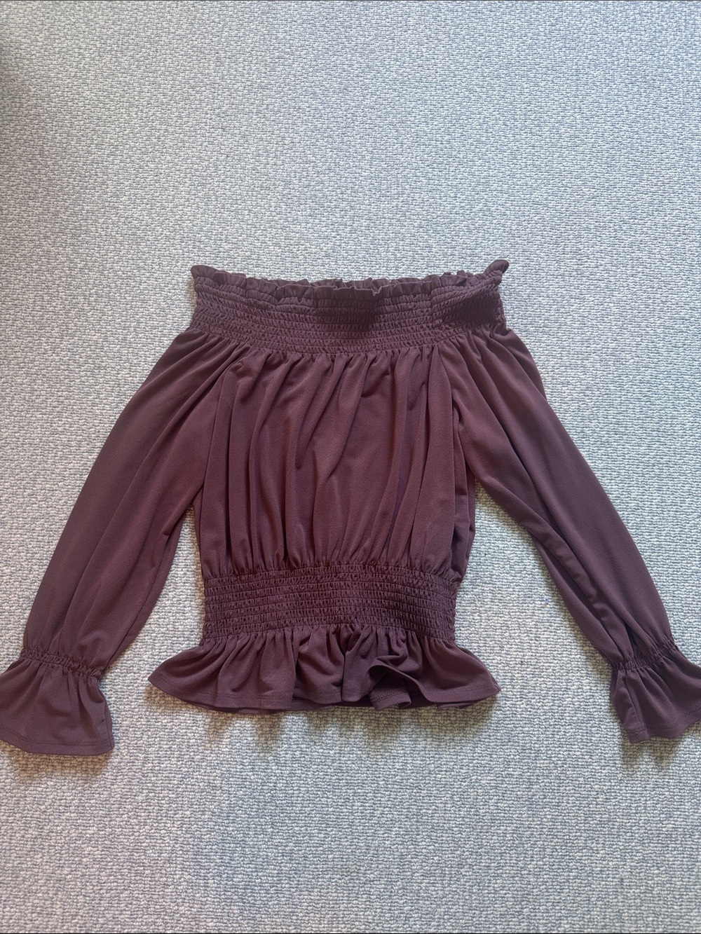 Express Off-Shoulder Smocked Peplum Top - Plum